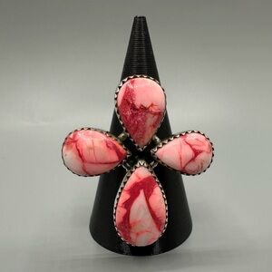 Candy Cane Dahlia Kingman Sterling Silver 925 Handmade Adjustable Ring OOAK